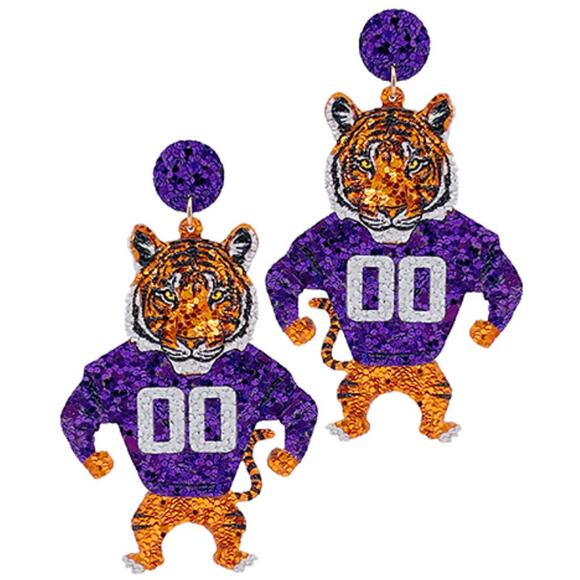 other Jewelry - Glitter Tiger Earrings - Orange / Purple